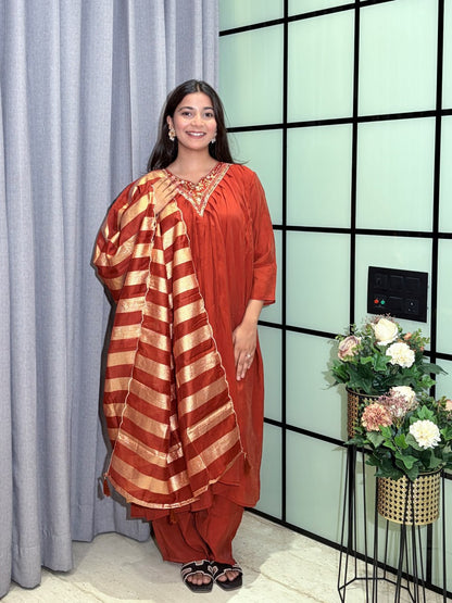 Designer Party Wear Salwar Kameez Suit with Woven Striped Dupatta