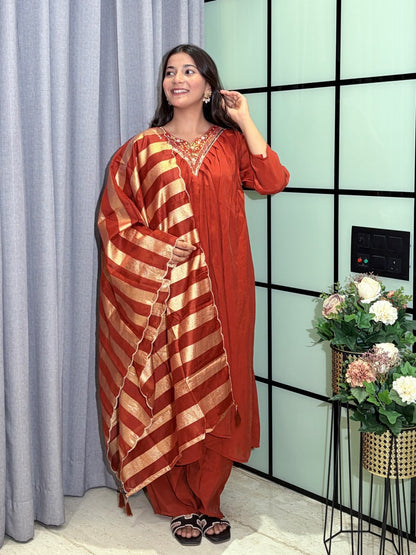 Designer Party Wear Salwar Kameez Suit with Woven Striped Dupatta
