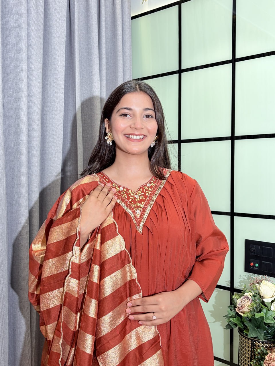 Designer Party Wear Salwar Kameez Suit with Woven Striped Dupatta