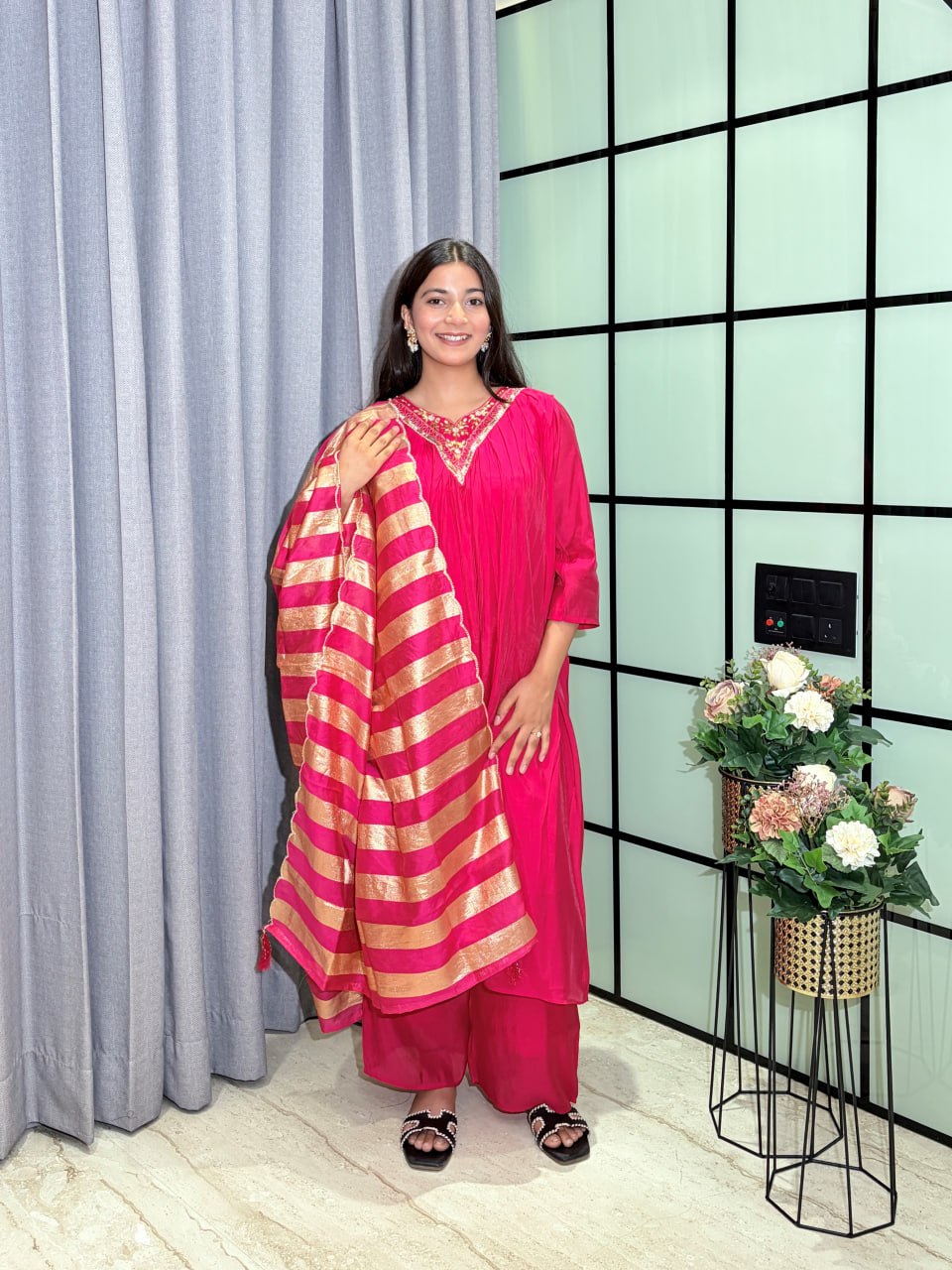 Designer Party Wear Salwar Kameez Suit with Woven Striped Dupatta