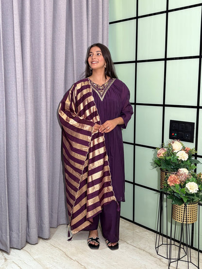 Designer Party Wear Salwar Kameez Suit with Woven Striped Dupatta