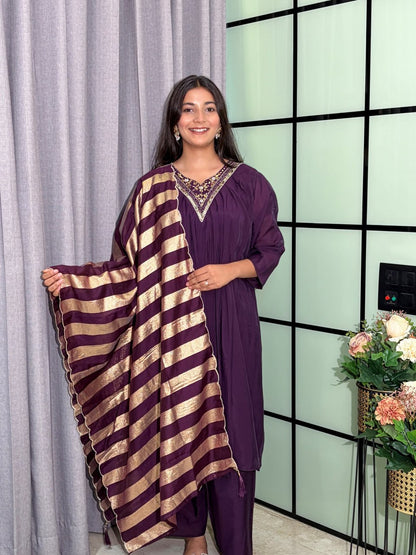 Designer Party Wear Salwar Kameez Suit with Woven Striped Dupatta