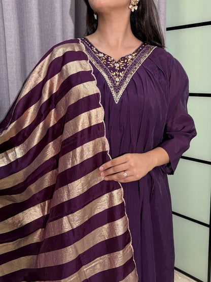 Designer Party Wear Salwar Kameez Suit with Woven Striped Dupatta