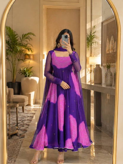 Elegant Designer Anarkali Suit with Digital Print and Fancy Border