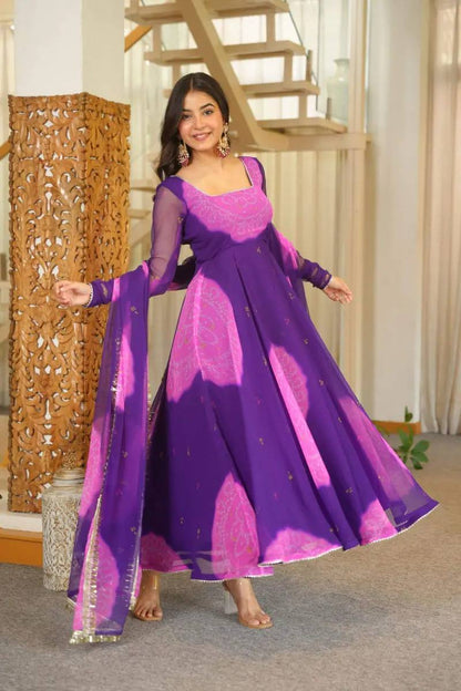 Elegant Designer Anarkali Suit with Digital Print and Fancy Border
