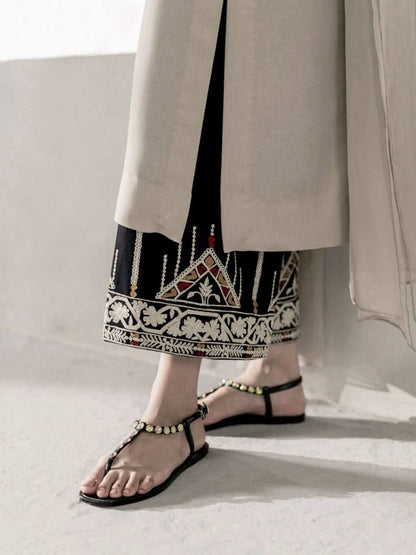 Off White Rayon Satin Pakistani Suit Dress with Thread Work