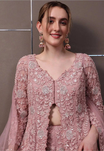 Vintage Rose Embroidered Kurti and Palazzo Set with Dupatta
