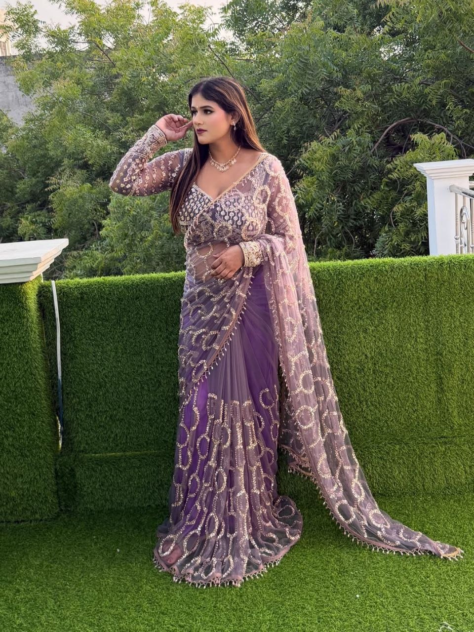 Sequin Embroidered Party Wear Saree for Women
