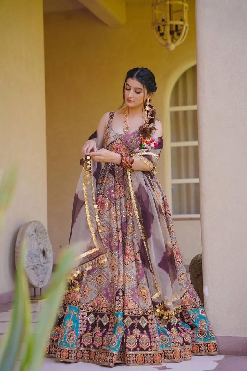 Pink Floral Jimmy Organza Anarkali Gown