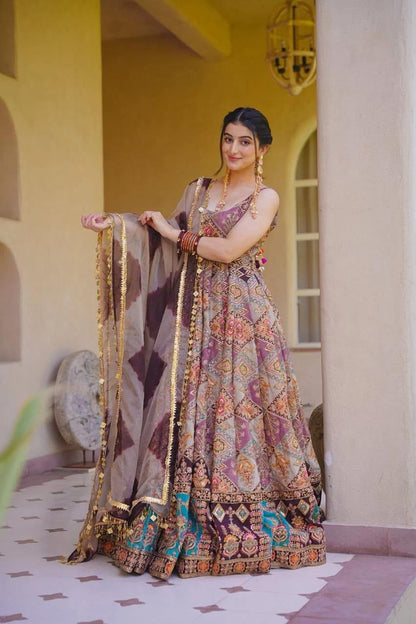 Pink Floral Jimmy Organza Anarkali Gown