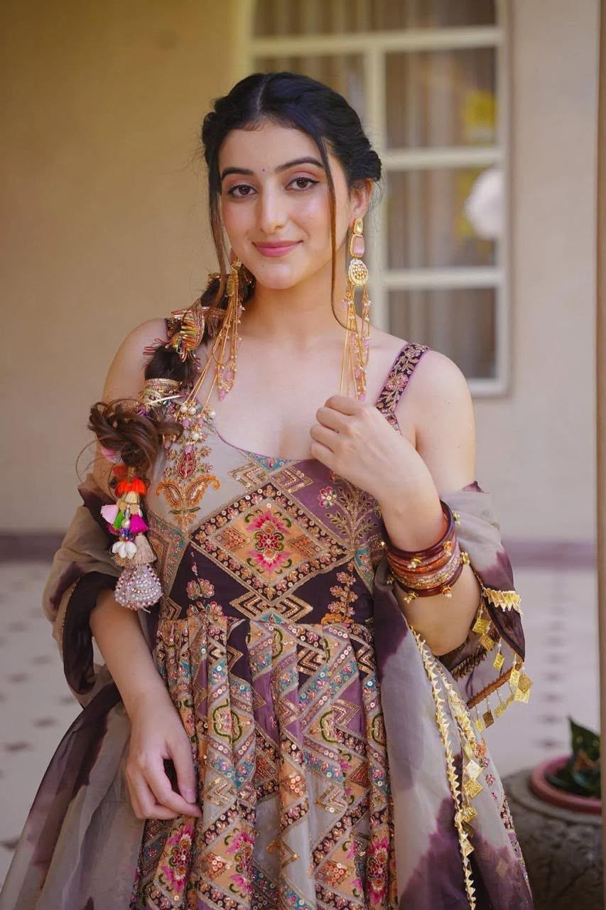 Pink Floral Jimmy Organza Anarkali Gown