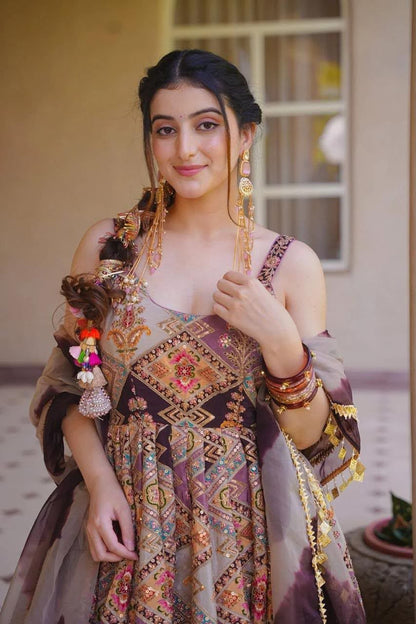 Pink Floral Jimmy Organza Anarkali Gown