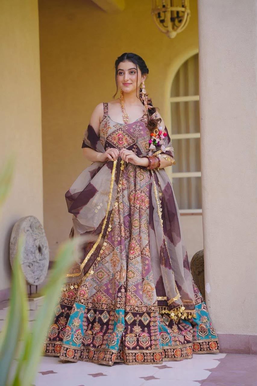 Pink Floral Jimmy Organza Anarkali Gown