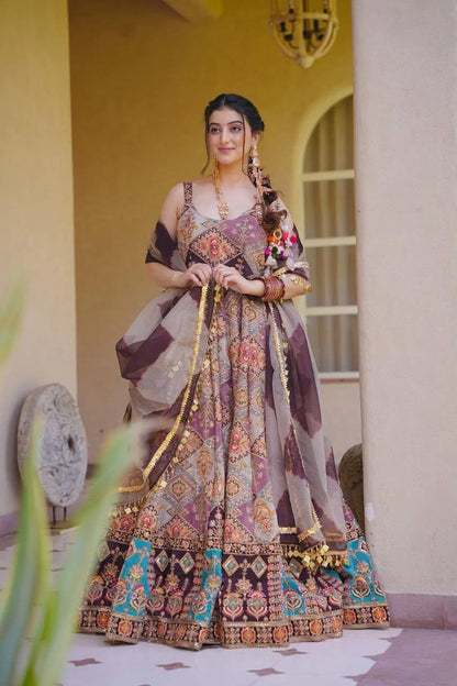 Pink Floral Jimmy Organza Anarkali Gown
