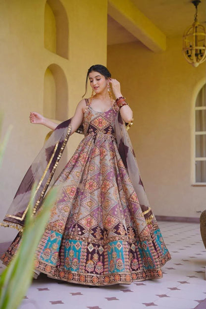 Pink Floral Jimmy Organza Anarkali Gown