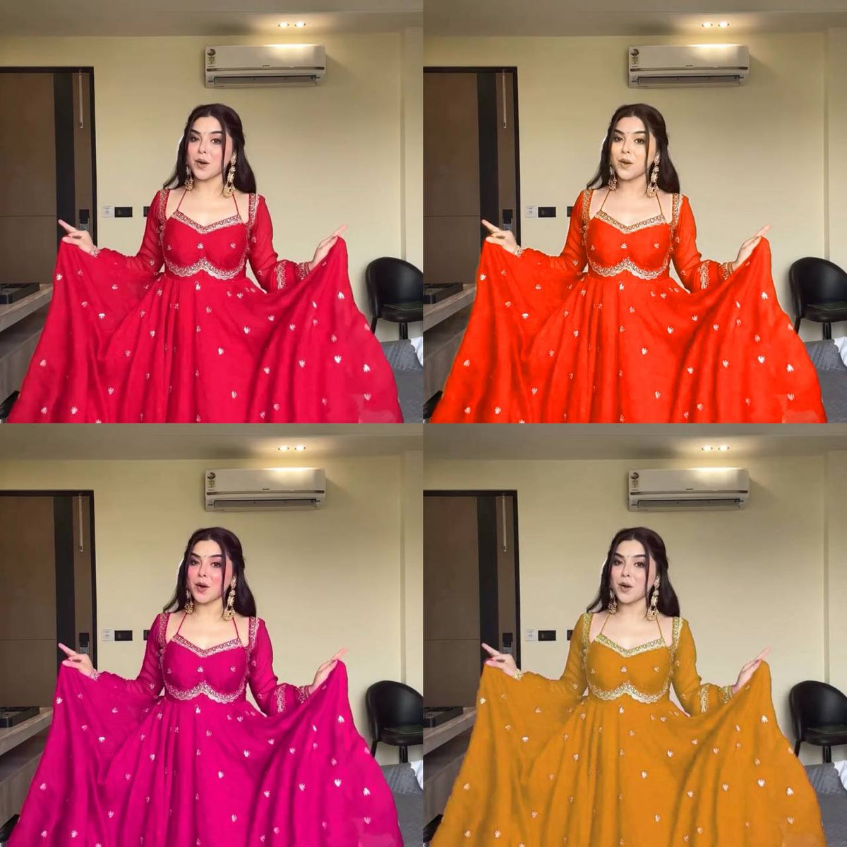Embroidered Georgette Anarkali Dress for Women - 3 Piece Set