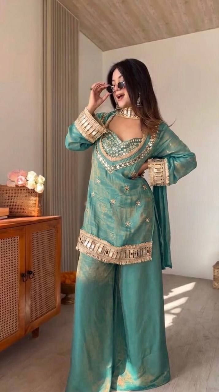 Embroidered Kurta Palazzo Set with Dupatta - 4 Piece Bustier Set