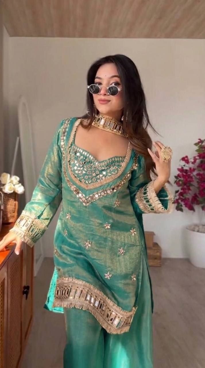 Embroidered Kurta Palazzo Set with Dupatta - 4 Piece Bustier Set
