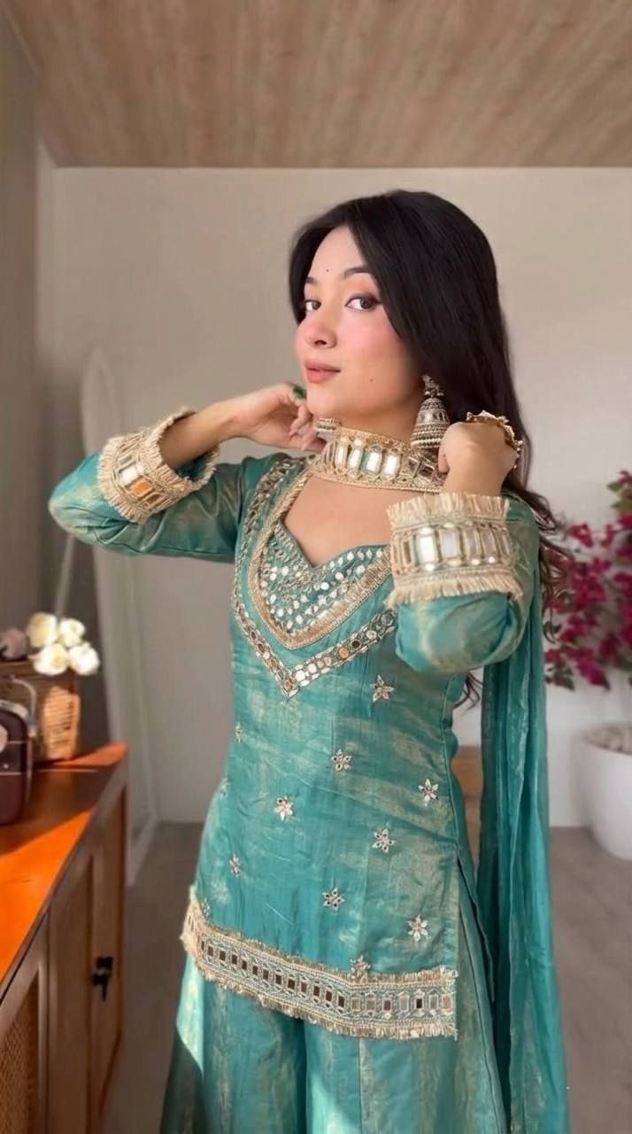 Embroidered Kurta Palazzo Set with Dupatta - 4 Piece Bustier Set