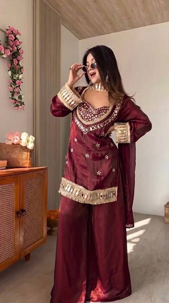 Embroidered Kurta Palazzo Set with Dupatta - 4 Piece Bustier Set