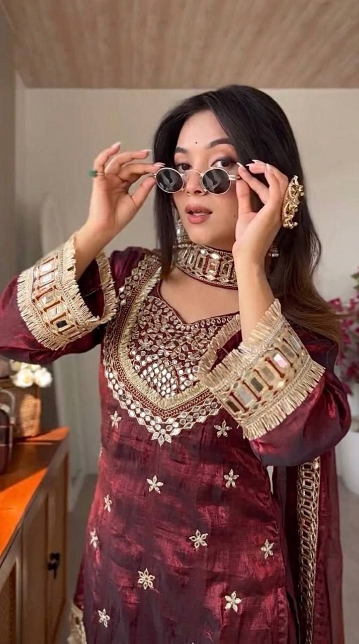 Embroidered Kurta Palazzo Set with Dupatta - 4 Piece Bustier Set