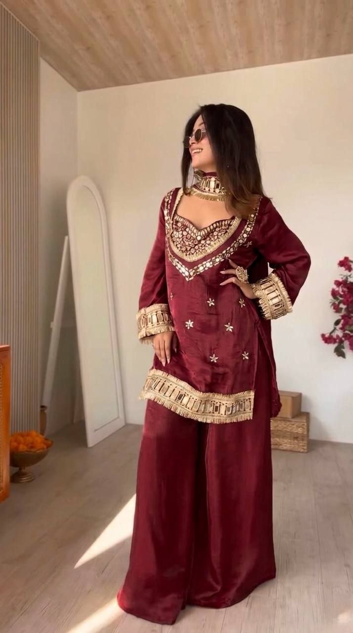 Embroidered Kurta Palazzo Set with Dupatta - 4 Piece Bustier Set