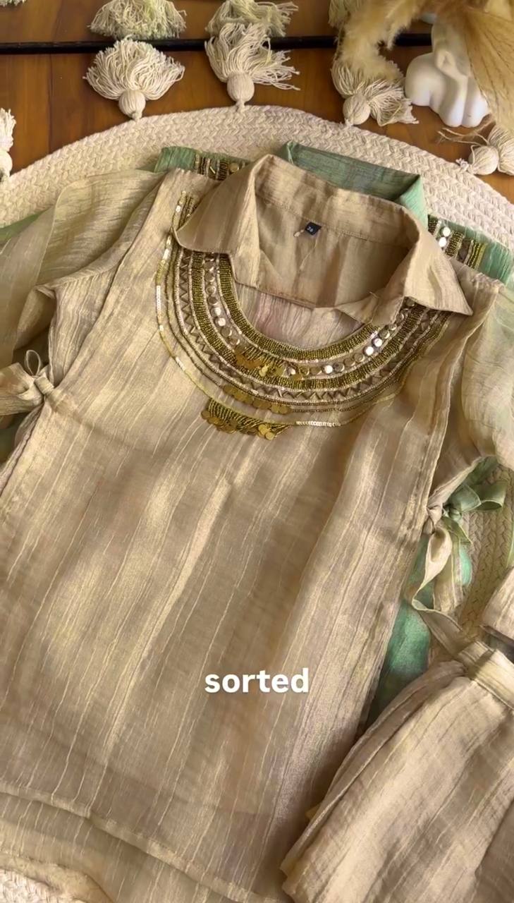 Salsa Crushed Hand Work Short Kurti with Plazzo Set