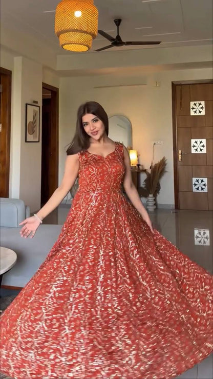 Red Embroidered Anarkali Kurta Palazzo Set with Dupatta