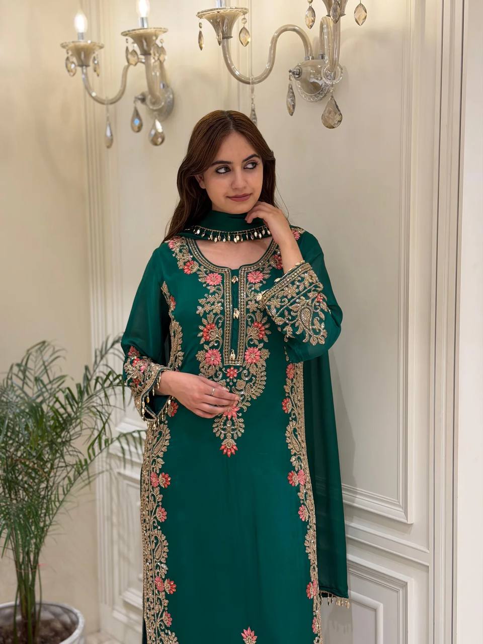 Georgette Heavy Embroidery Work Plazo Set with Dupatta