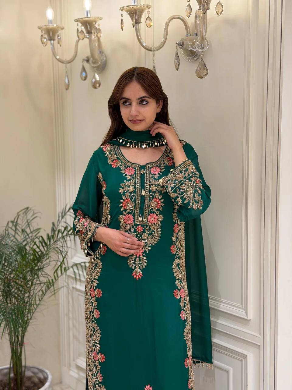 Georgette Heavy Embroidery Work Plazo Set with Dupatta