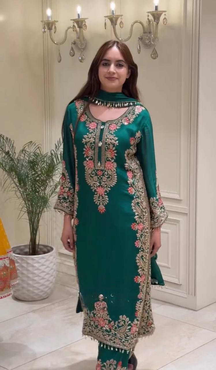 Georgette Heavy Embroidery Work Plazo Set with Dupatta