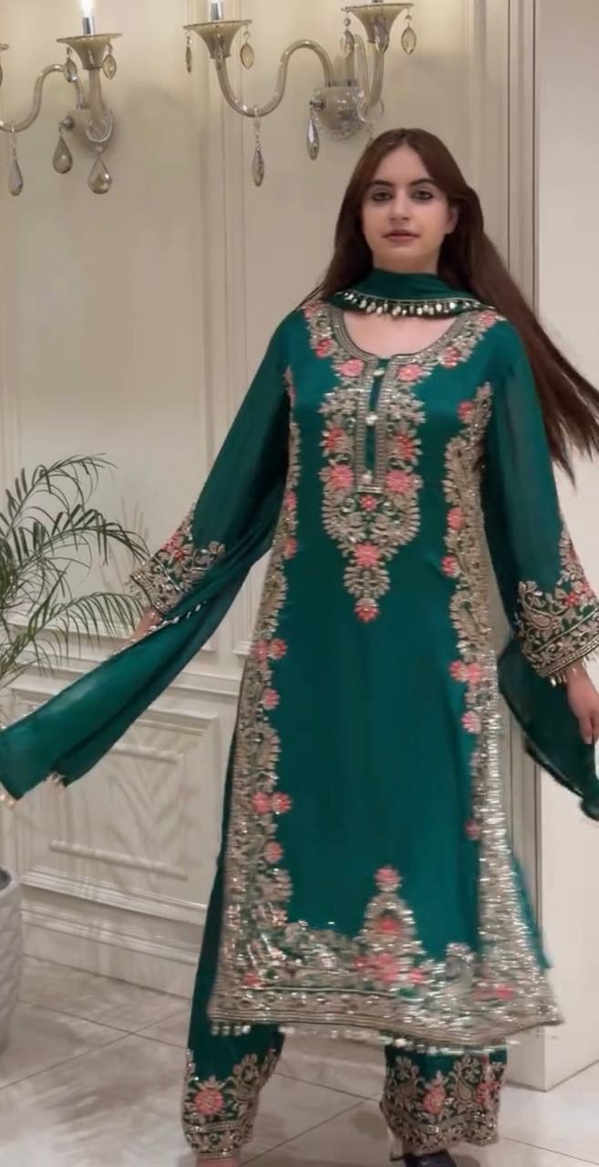 Georgette Heavy Embroidery Work Plazo Set with Dupatta
