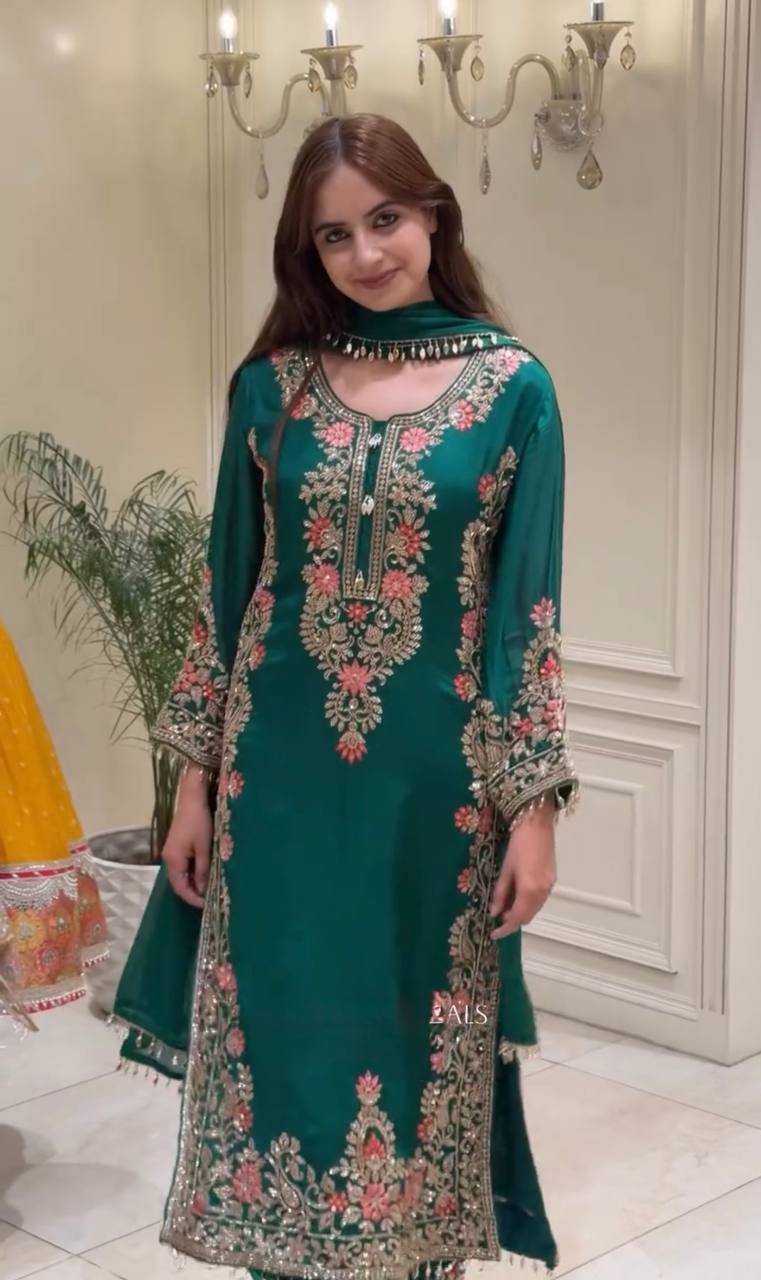 Georgette Heavy Embroidery Work Plazo Set with Dupatta