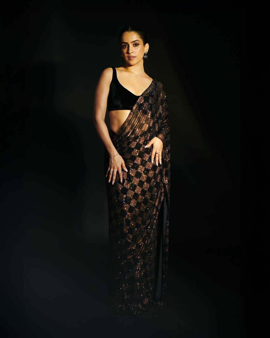 Black Sequins Designer Saree for Women in Faux Georgette