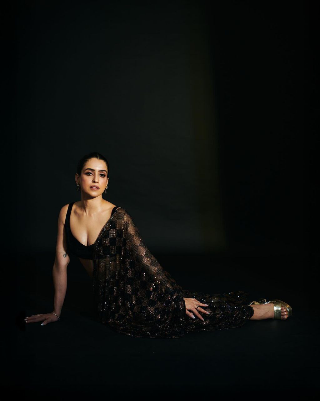 Black Sequins Designer Saree for Women in Faux Georgette