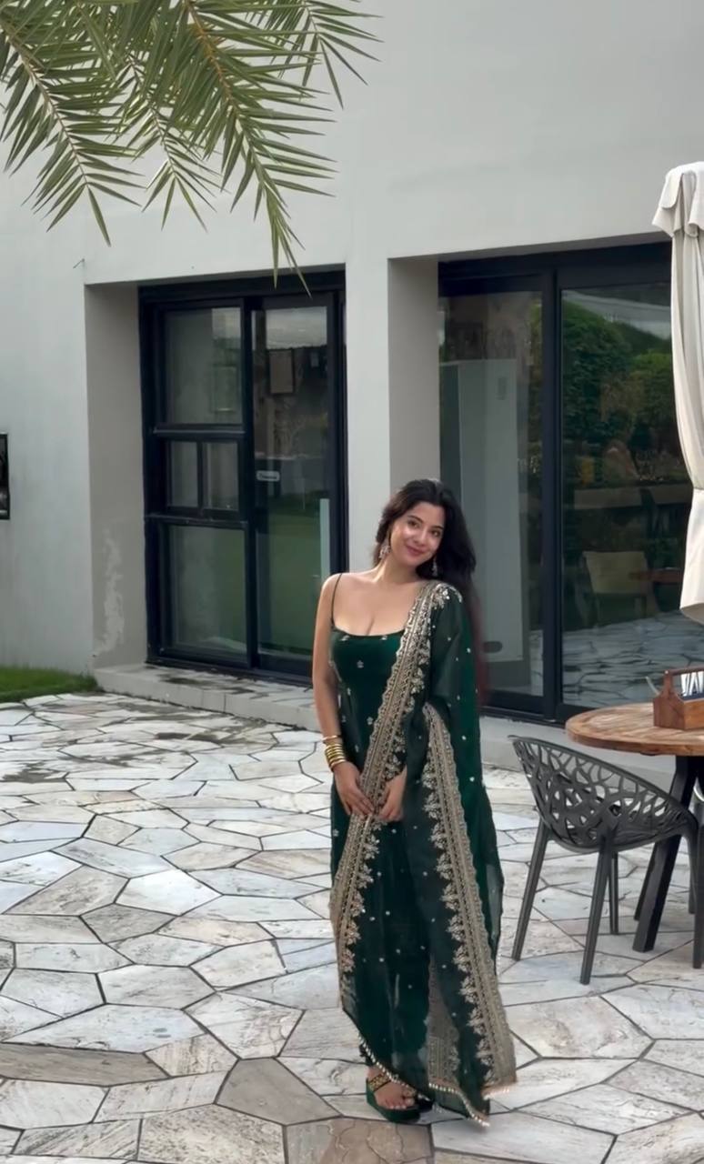 Bottle Green Pakistani Suit for Women | Party Wear Salwar Kameez