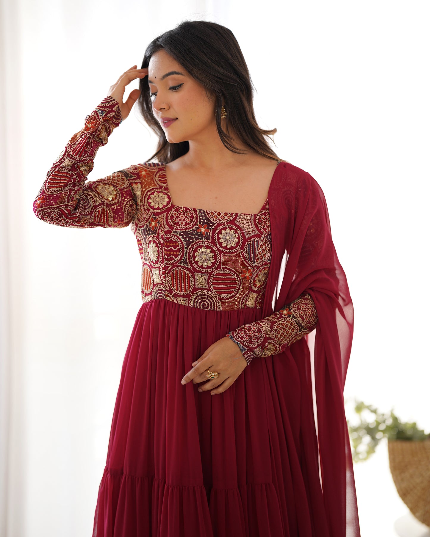 Maroon Georgette Anarkali Party Wear Salwar Kameez Suit