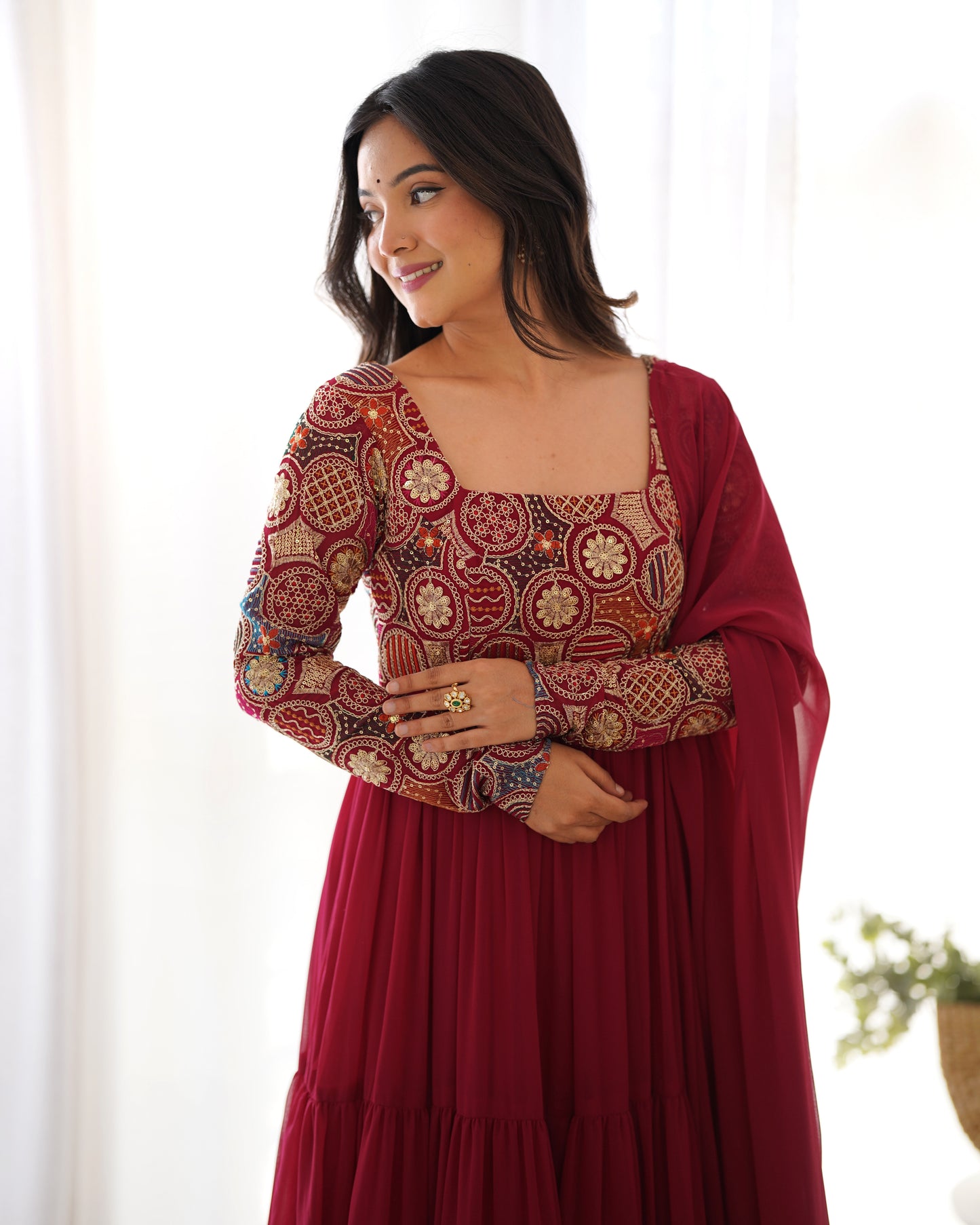 Maroon Georgette Anarkali Party Wear Salwar Kameez Suit