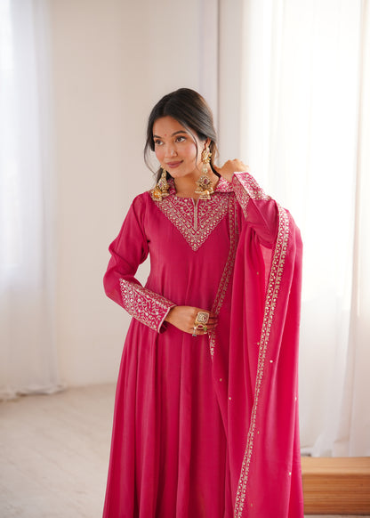 Pink Roman Shimmer Silk Salwar Kameez - Party Wear Suit