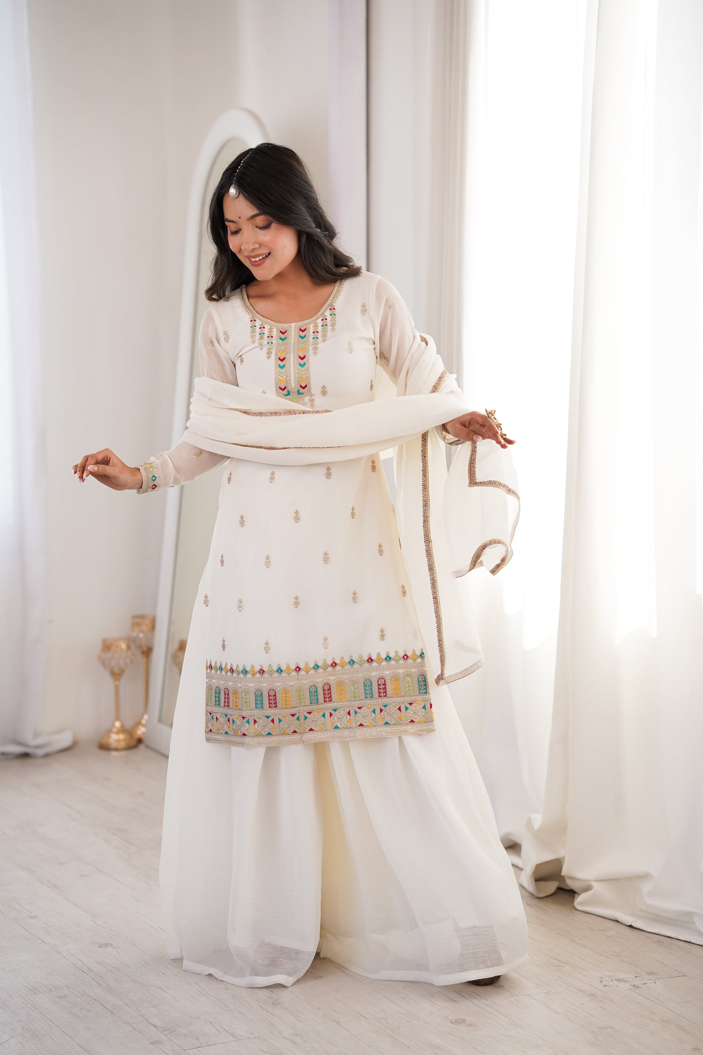 Pakistani Suit Party Wear Sharara Set in Soft Crunchy Silk
