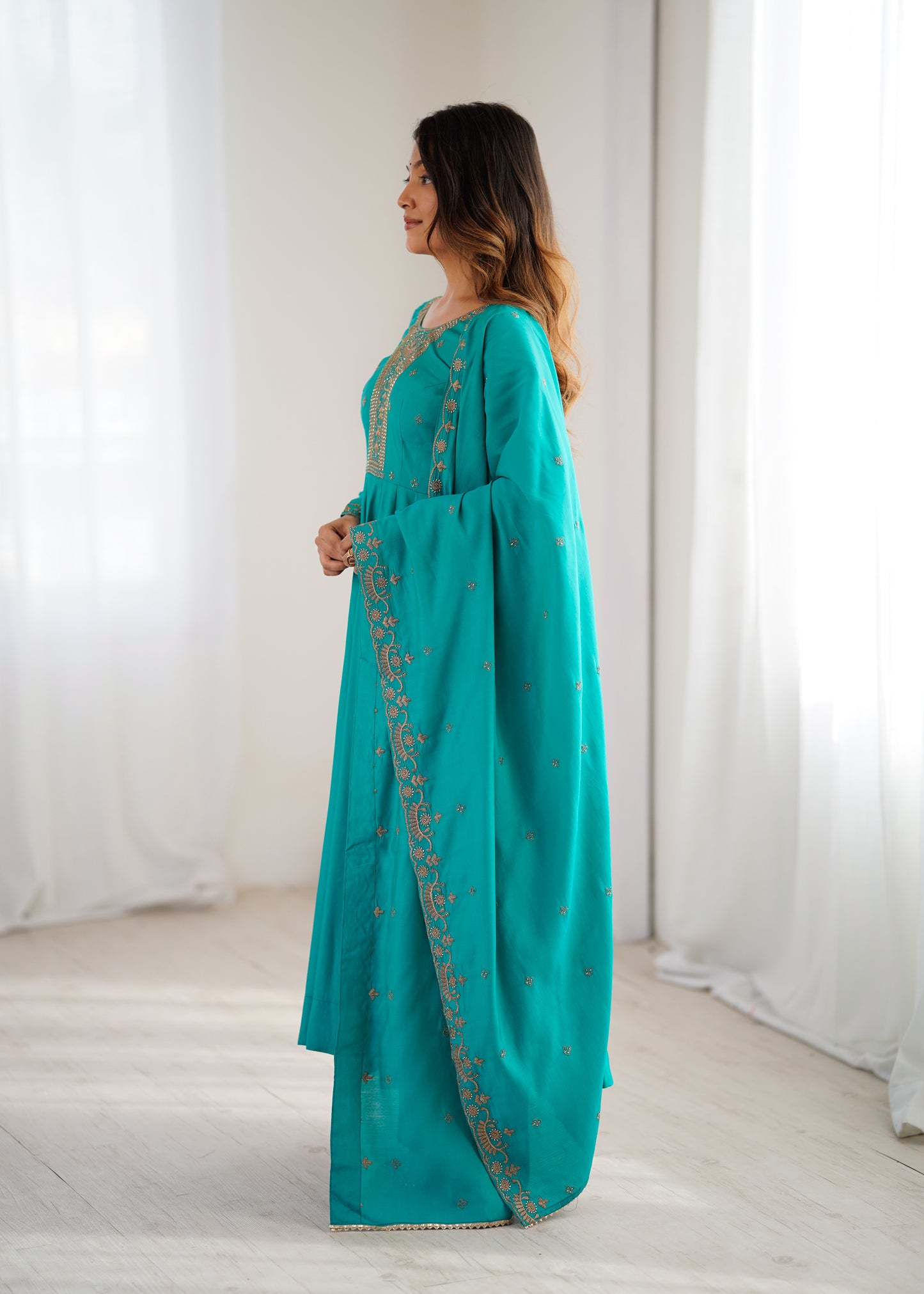 Rama Pure Roman Chanderi Silk Anarkali Suit for Women