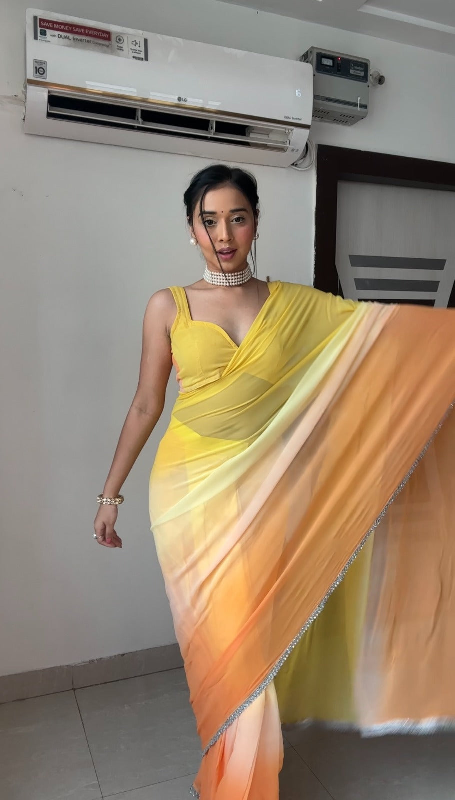 Yellow Ombre Georgette Ready to Wear Saree - Festive Ethnic Wear