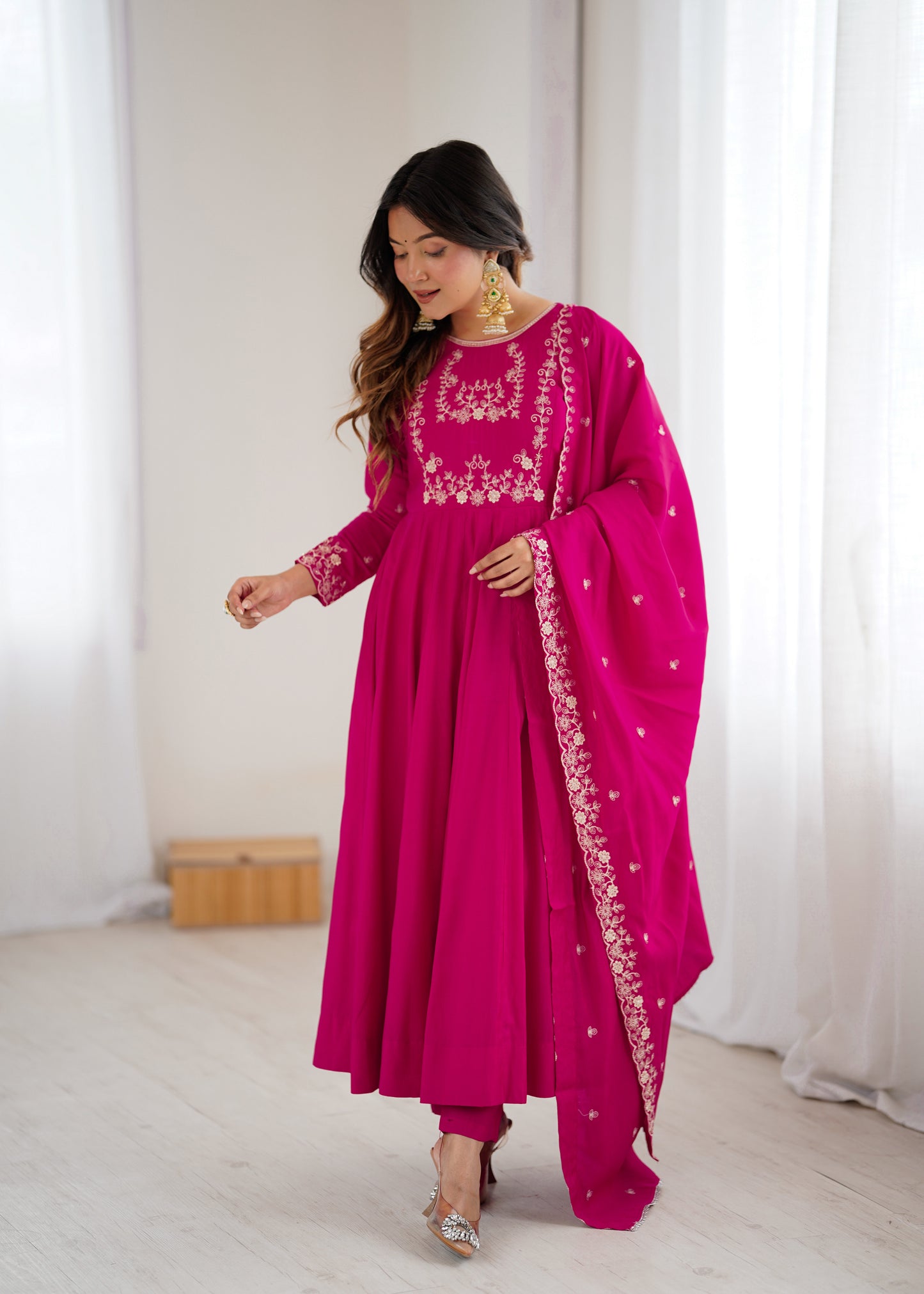 Dark Pink Roman Chanderi Silk Salwar Suit Party Wear for Women