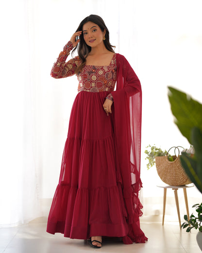 Maroon Georgette Anarkali Party Wear Salwar Kameez Suit
