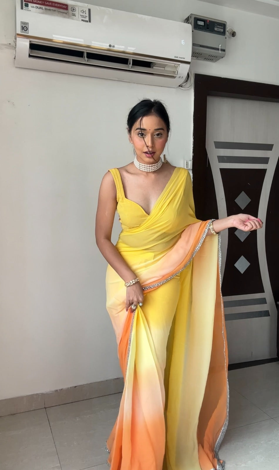 Yellow Ombre Georgette Ready to Wear Saree - Festive Ethnic Wear