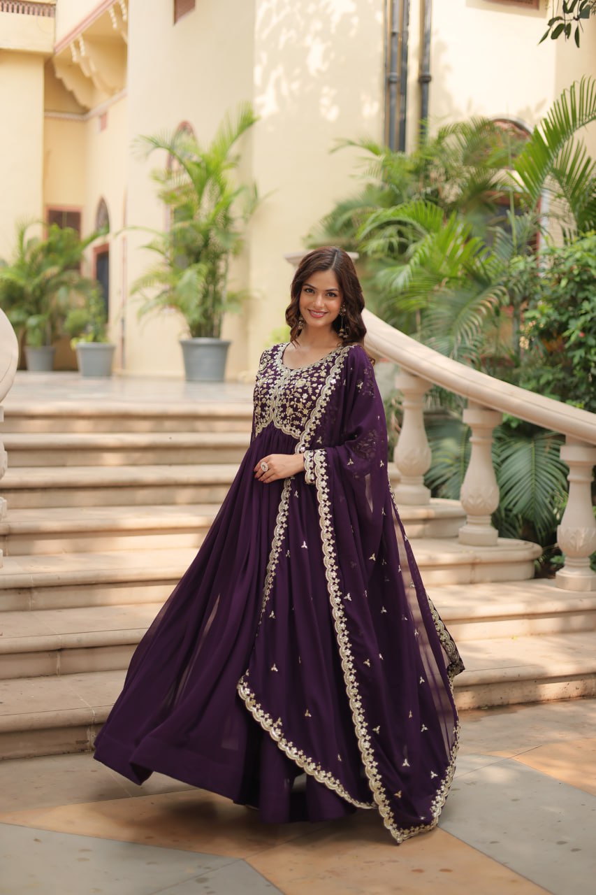 Designer Anarkali Party Wear Gown with Sequins Embroidery