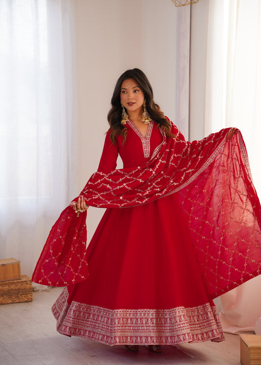 Wine Pink Blooming Silk Anarkali Suit for Wedding Party Wear