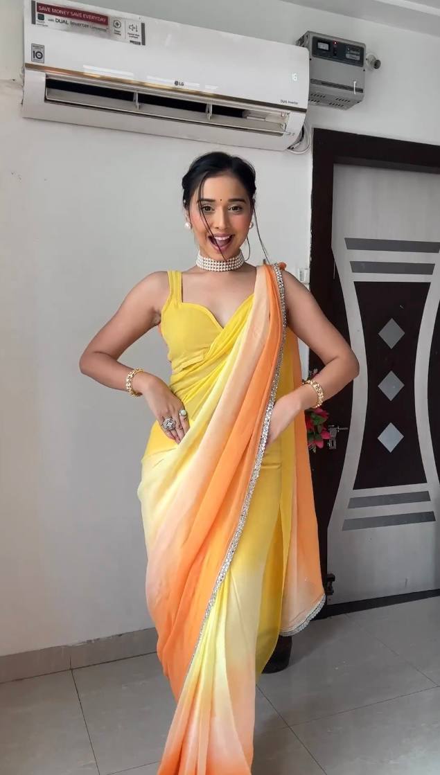 Yellow Ombre Georgette Ready to Wear Saree - Festive Ethnic Wear