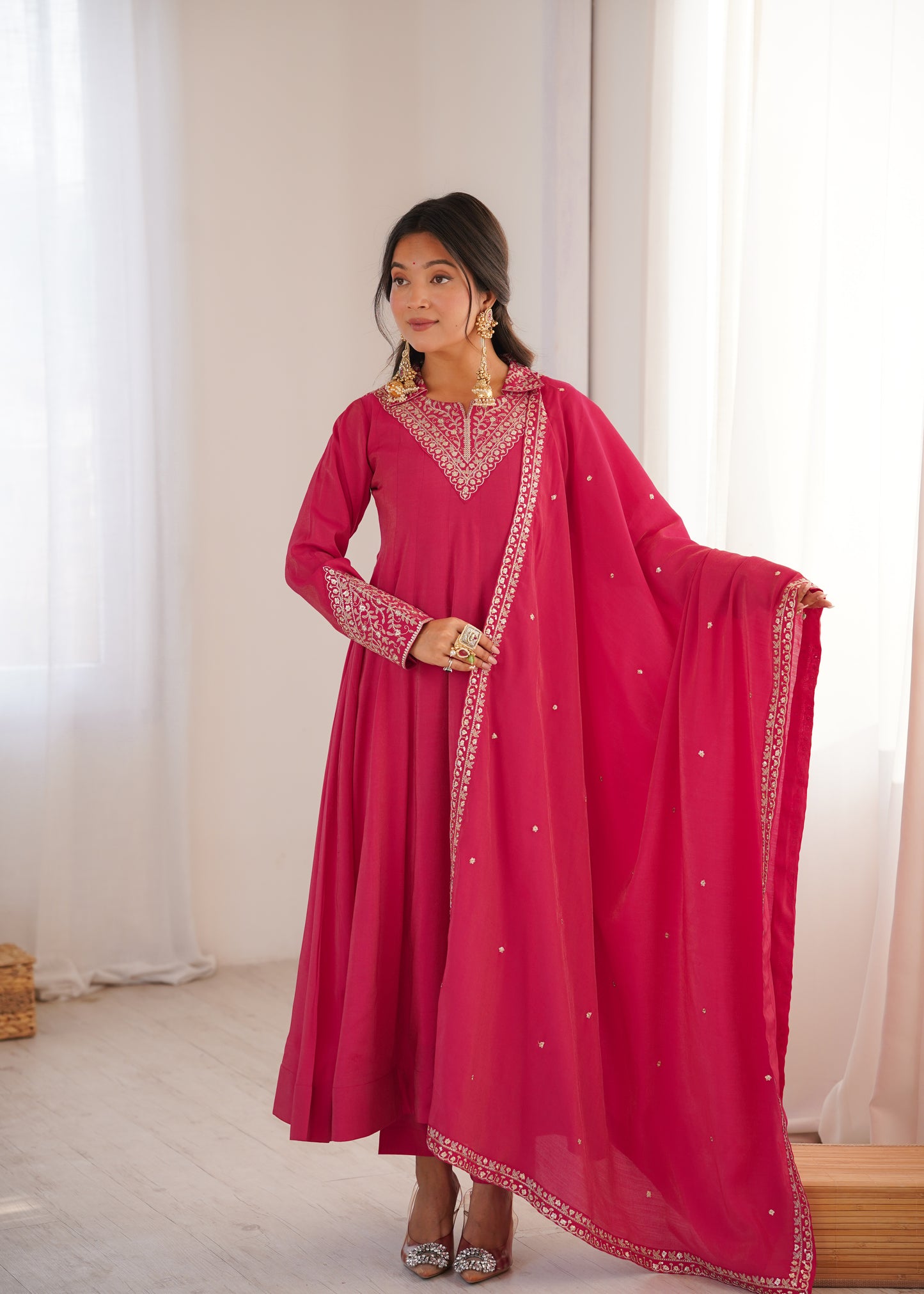 Pink Roman Shimmer Silk Salwar Kameez - Party Wear Suit