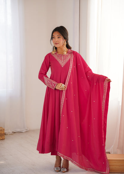 Pink Roman Shimmer Silk Salwar Kameez - Party Wear Suit